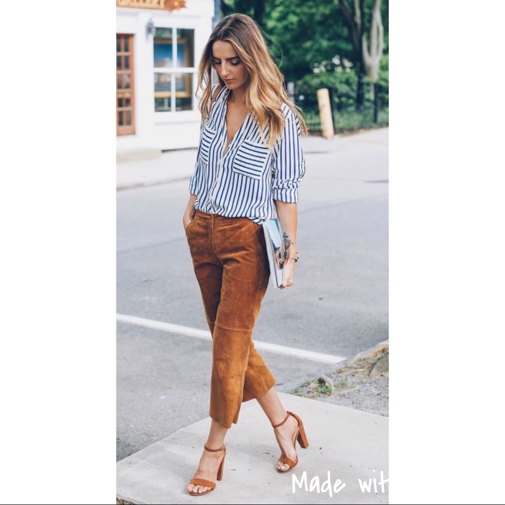 Cognac suede cropped pants